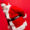 Santa with back pain against a red background