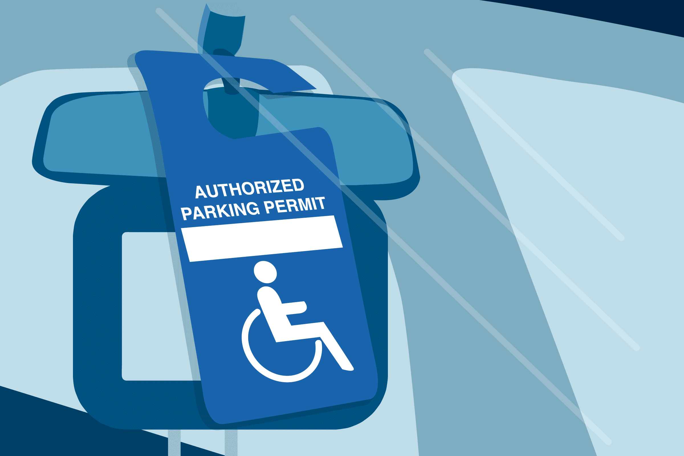 Accessible parking permit in a car's windshield for disabled individuals.