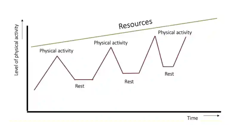 Graph showing balance between physical activity and rest for back pain management.