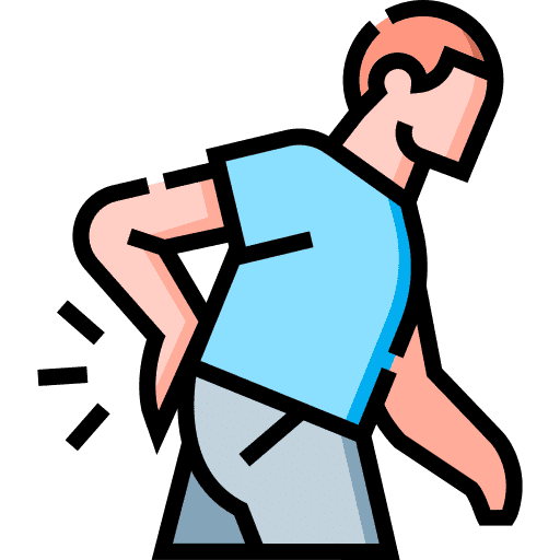 Person experiencing lower back pain, holding back with one hand.