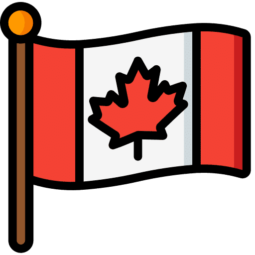 Canadian flag with red and white colors, featuring a prominent maple leaf emblem.